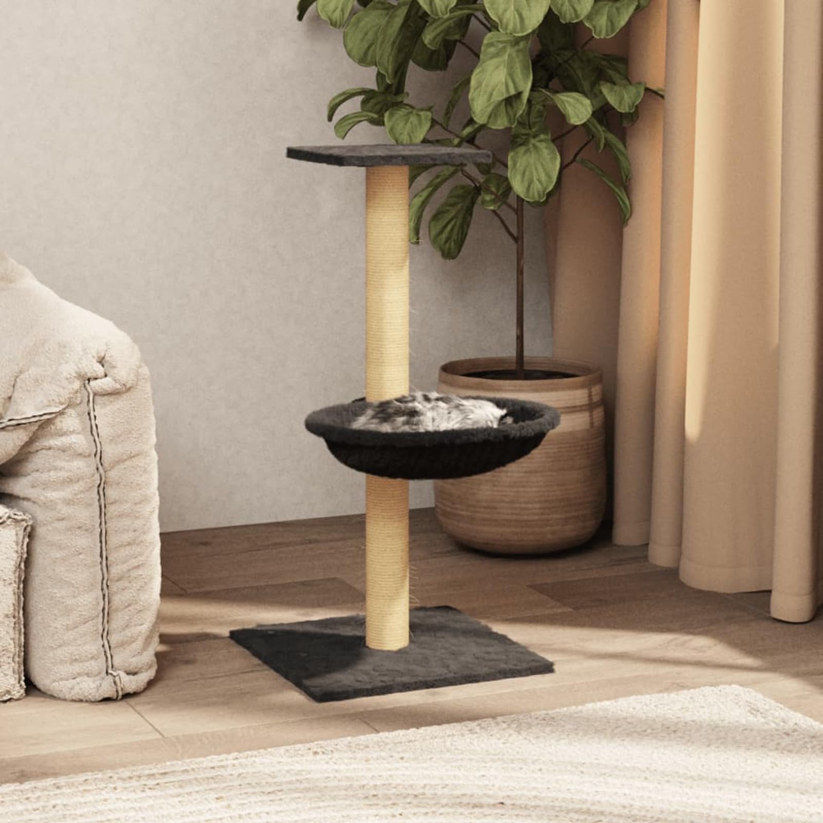 Homgoday Jouet chat arbre griffoir arbre à chat avec poteau griffoir Sisal gris foncé 74 cm