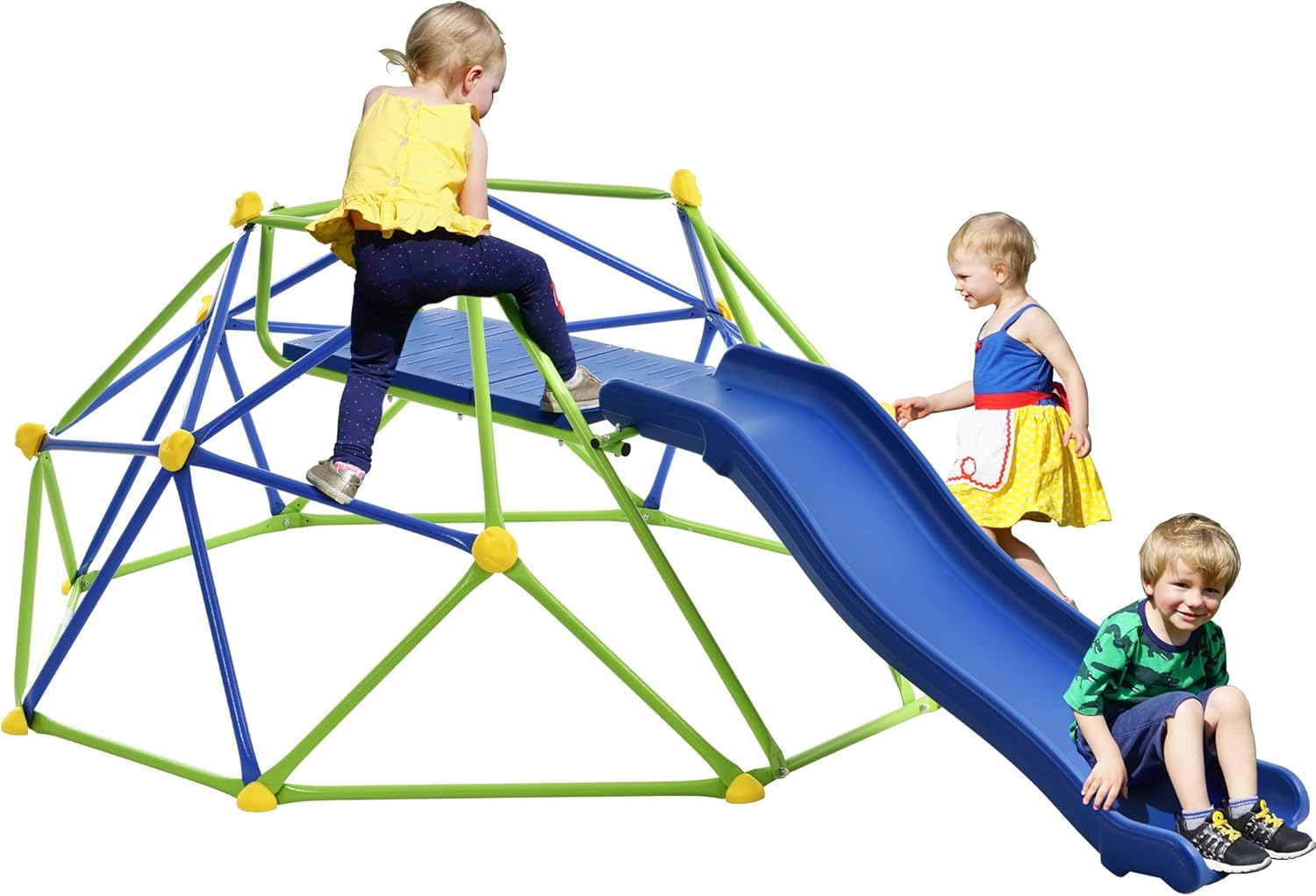 Kids Climbing Dome Jungle Gym - 6 ft Geometric Playground Dome Climber Play Center with 4.6ft Wave Slide, Rust & UV Resistant Steel Supporting 800 LBS