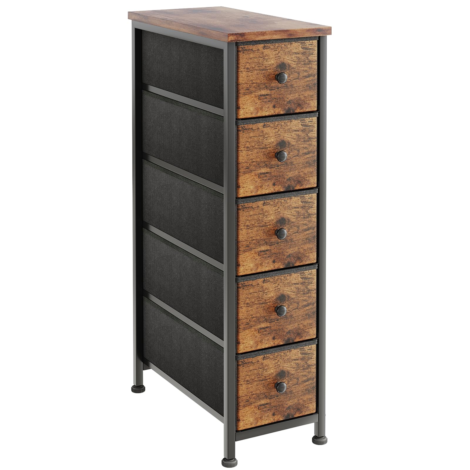 MUTUN Narrow Chest of Drawers, 5 Drawer Dresser, Rustic Brown