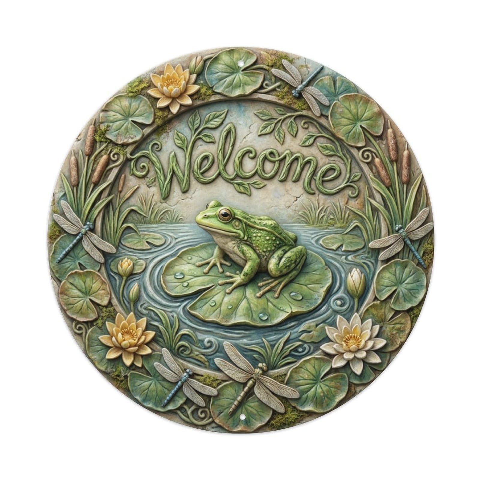 Tgrcjimh Style Metal Tin Sign Frog Lily Welcome Wetland Peace