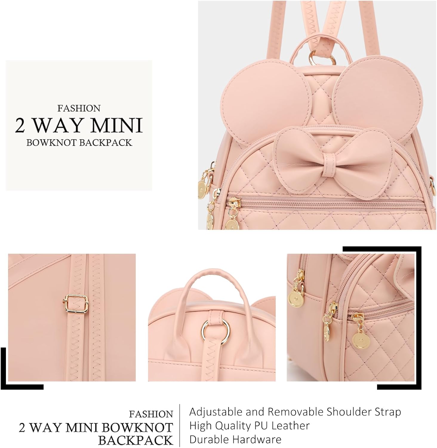 KL928 Girls Mini Backpack Bowknot Polka Dot Cute Small Daypacks Convertible Shoulder Bag Purse for Women - Image 4