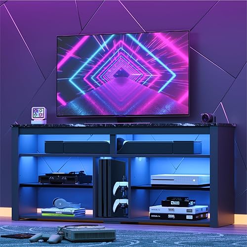 Miniatura 7 de Bestier Centro de entretenimiento LED alto para TV de 556065 pulgadas, soporte de TV con almacenamiento para PS4 Xbox, consola multimedia con