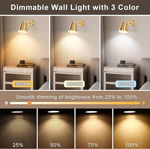 Miniatura 2 de Juego de 2 apliques de pared a pilas, luces LED regulables con control remoto, iluminación de pared para interiores, 3000 K4000 K6000 K, lámparas de