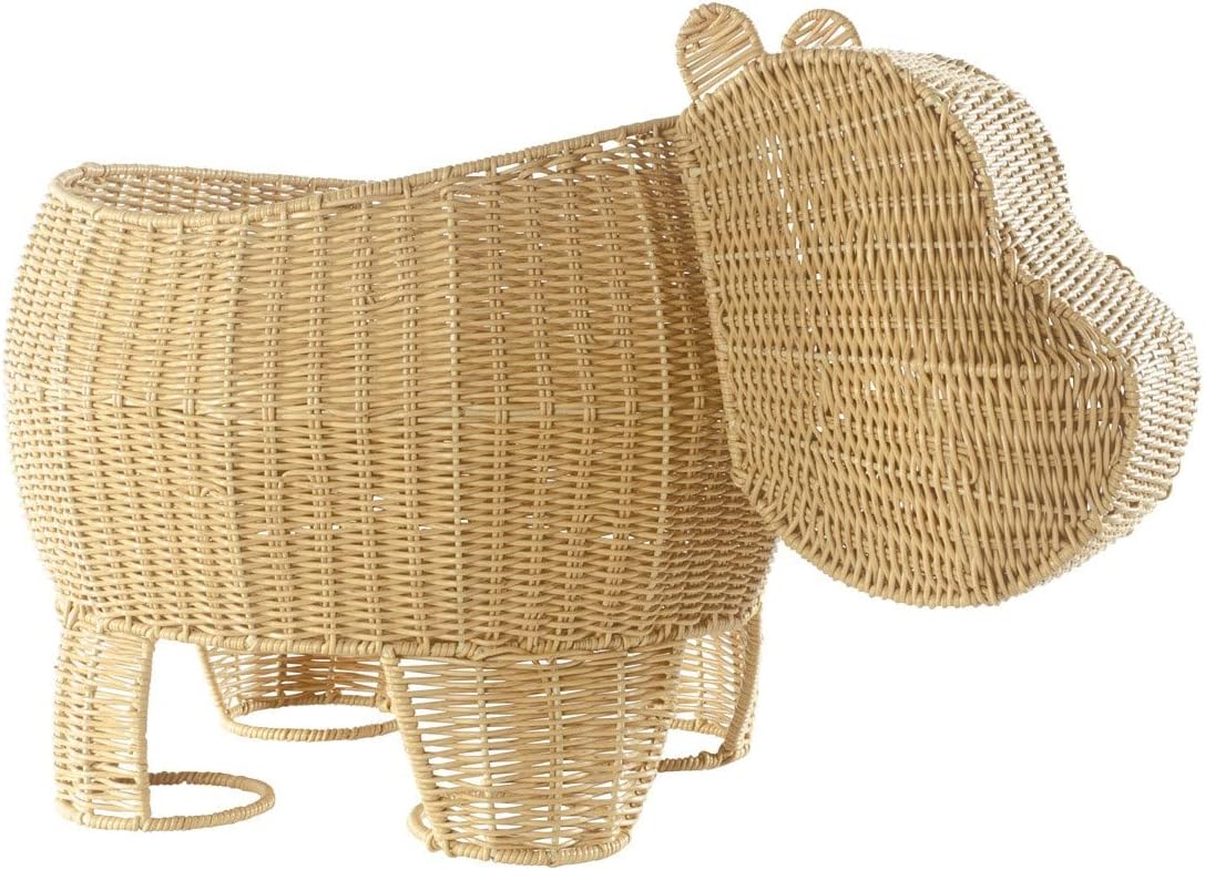 Kaplan Early Learning Hippo Washable Wicker Floor Basket | Animal-Inspired Woven Rattan Storage Bin | Home Decor Organizer