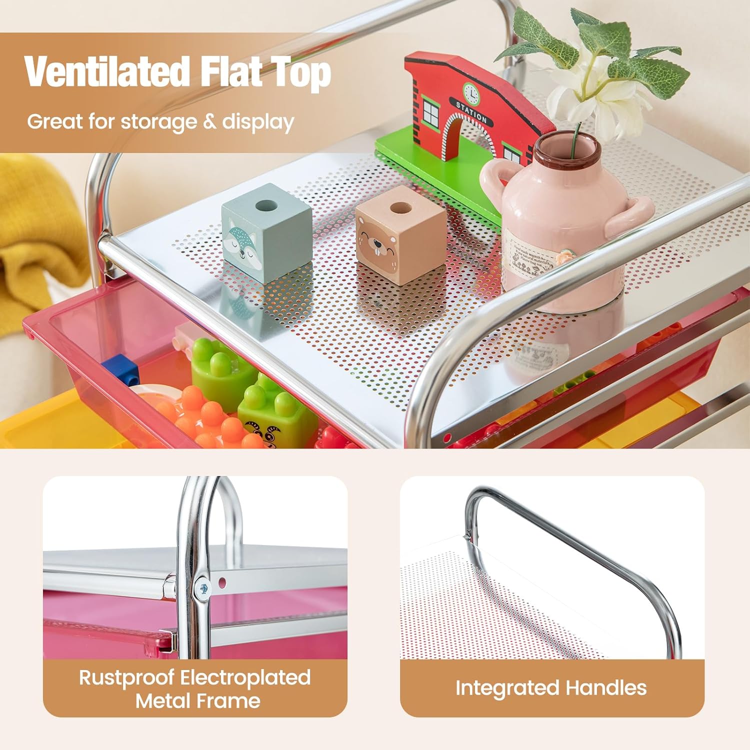 Squareful 6 Drawers Rolling Storage Cart, Multipurpose Organizer Cart, Mobile Utility Cart for Home, School, Office (Multicolor)