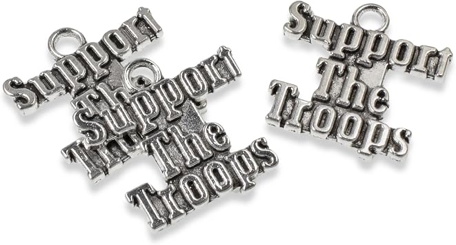 Hackberry Creek 10 Silver Support The Troops Charms, Metal Pendants for Military Family Gifts, Perfect for DIY Patriotic Crafts