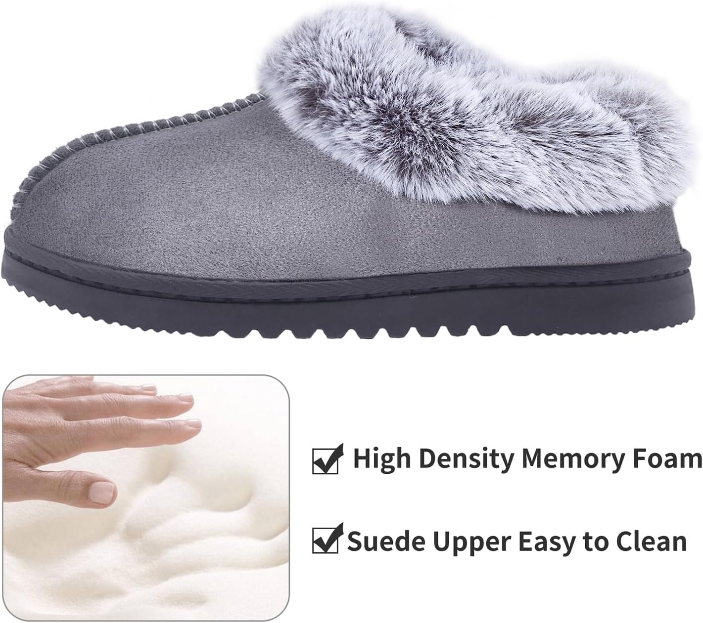 UBXRIN Womens Fuzzy Memory Foam Slippers Boots Cozy Faux Fur House Shoes Indoor Outdoor Rubber Sole Anti-Skid - Image 2
