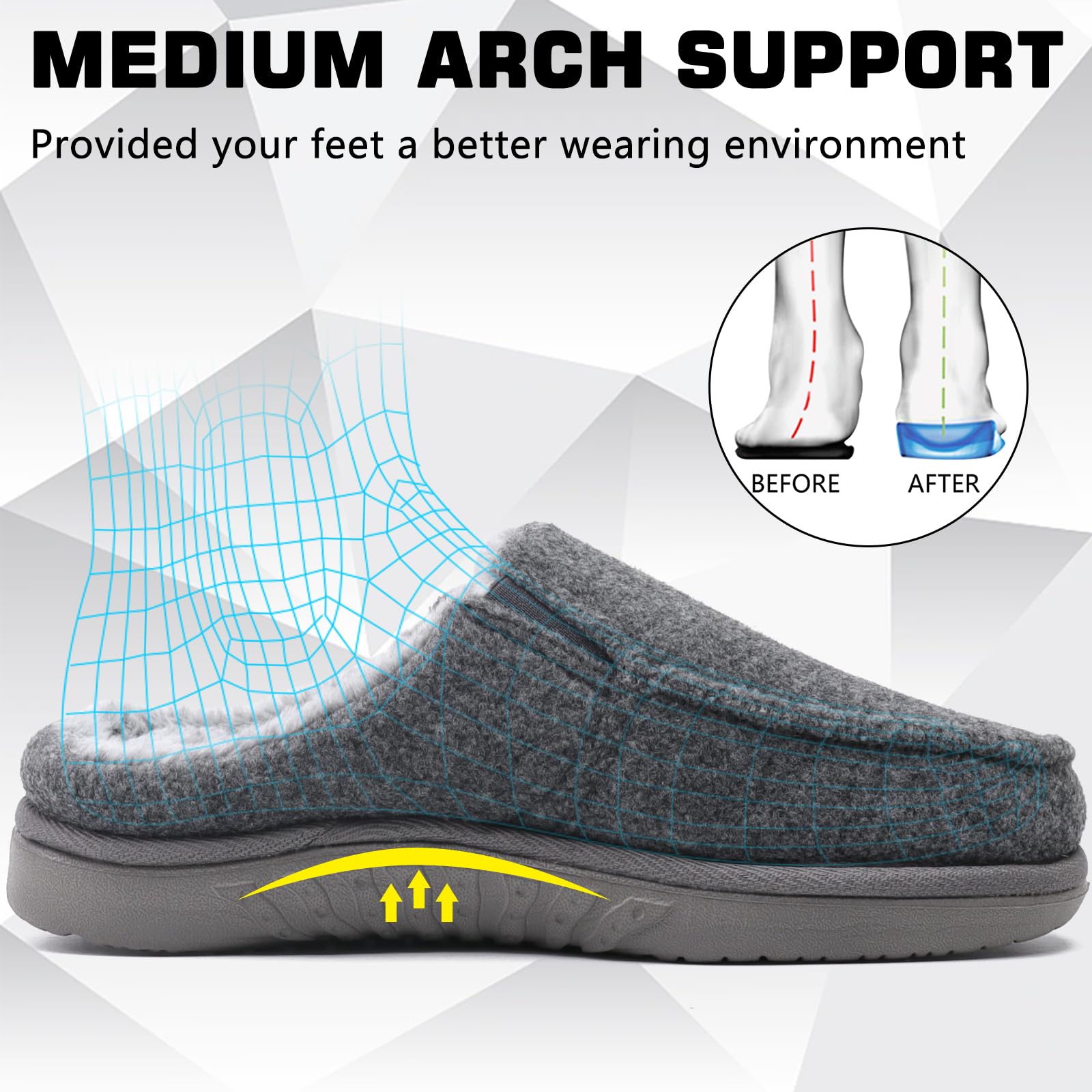 ONCAI Hombre Zapatillas de estar por casa,Zapatillas Familiares Con Suela de Goma Sentro y Fuera de la Sala de Espuma de Memoria de Alta Densidad de Lana y Algodón (EU Talla 6-14)
