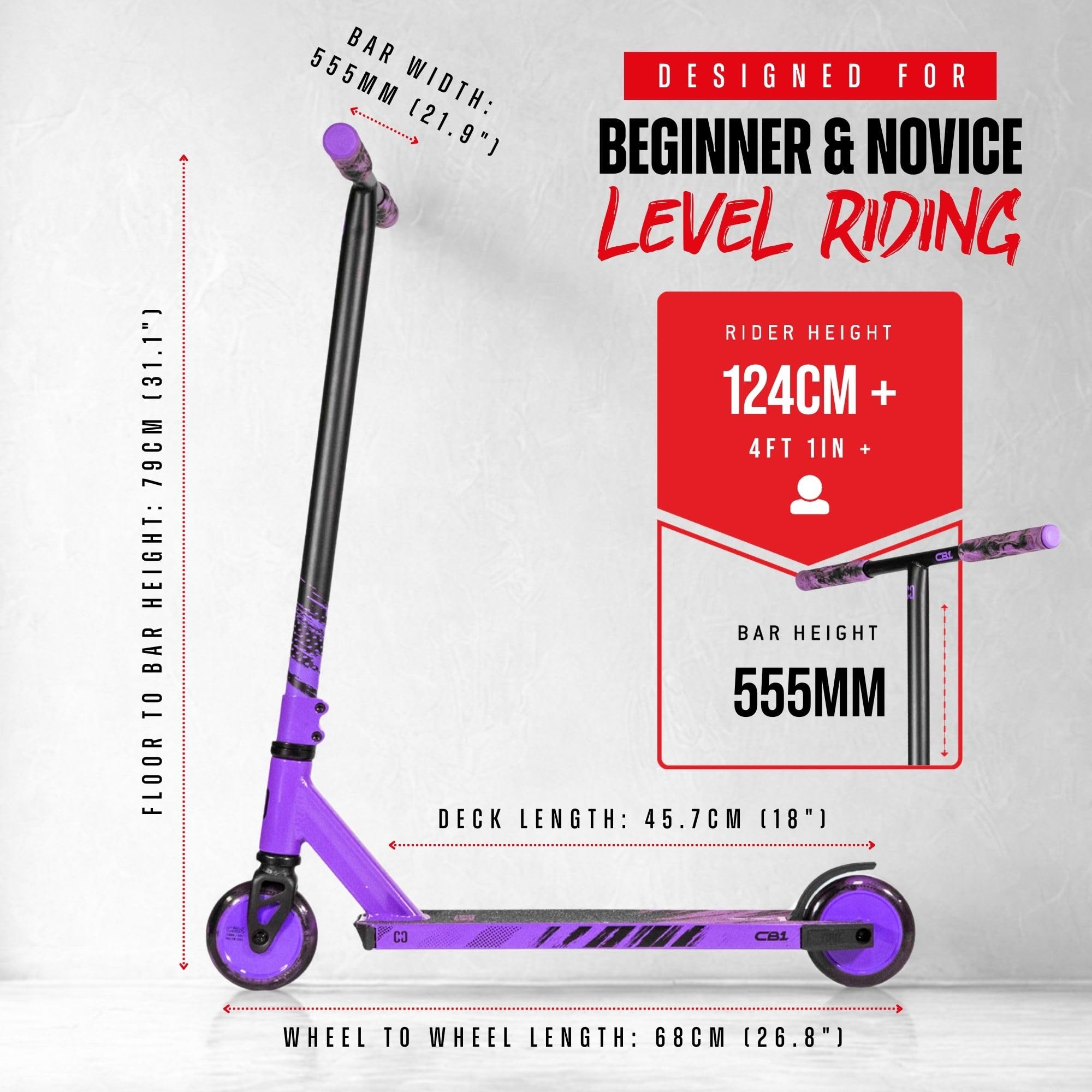 CORE CB1 Trottinette de cascades pour débutants à partir de 6 ans - Trottinette pour tricks freestyle avec roues de 110 mm - Trottinette professionnelle pour adolescents et enfants - Violet/noir