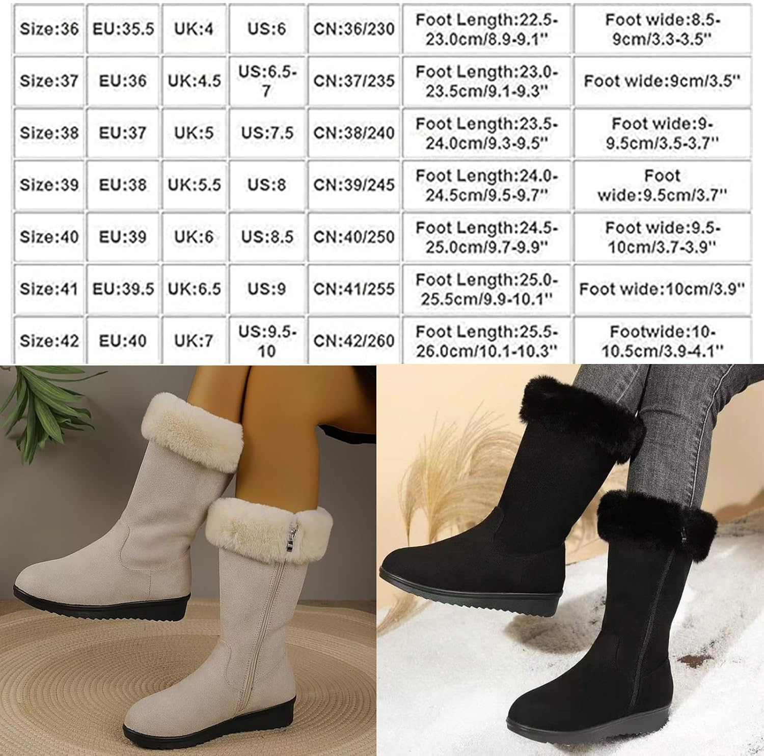 Women's Soft Warm Fur Lining Casual Long Boots, Winter Vintage Suede Cozy Non Slip Mid Calf Snow Boots with Side Zipper