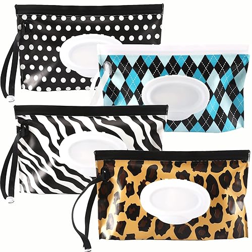 FEBSNOW Paquete de 4 dispensadores de toallitas para bebés, soporte portátil recargable, contenedor de toallitas para bebés, bolsa reutilizable de