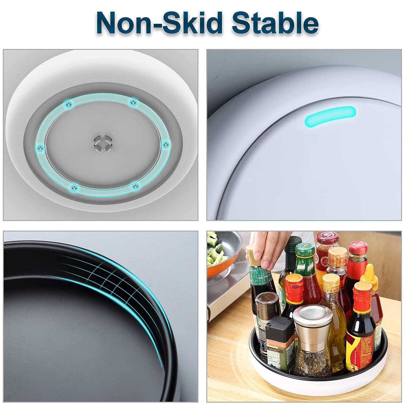 Lazy Susan Lot de 2 étagères à épices antidérapantes 25,4 cm pour cuisine, comptoir, meuble de présentation rotatif à 360 degrés Noir/gris