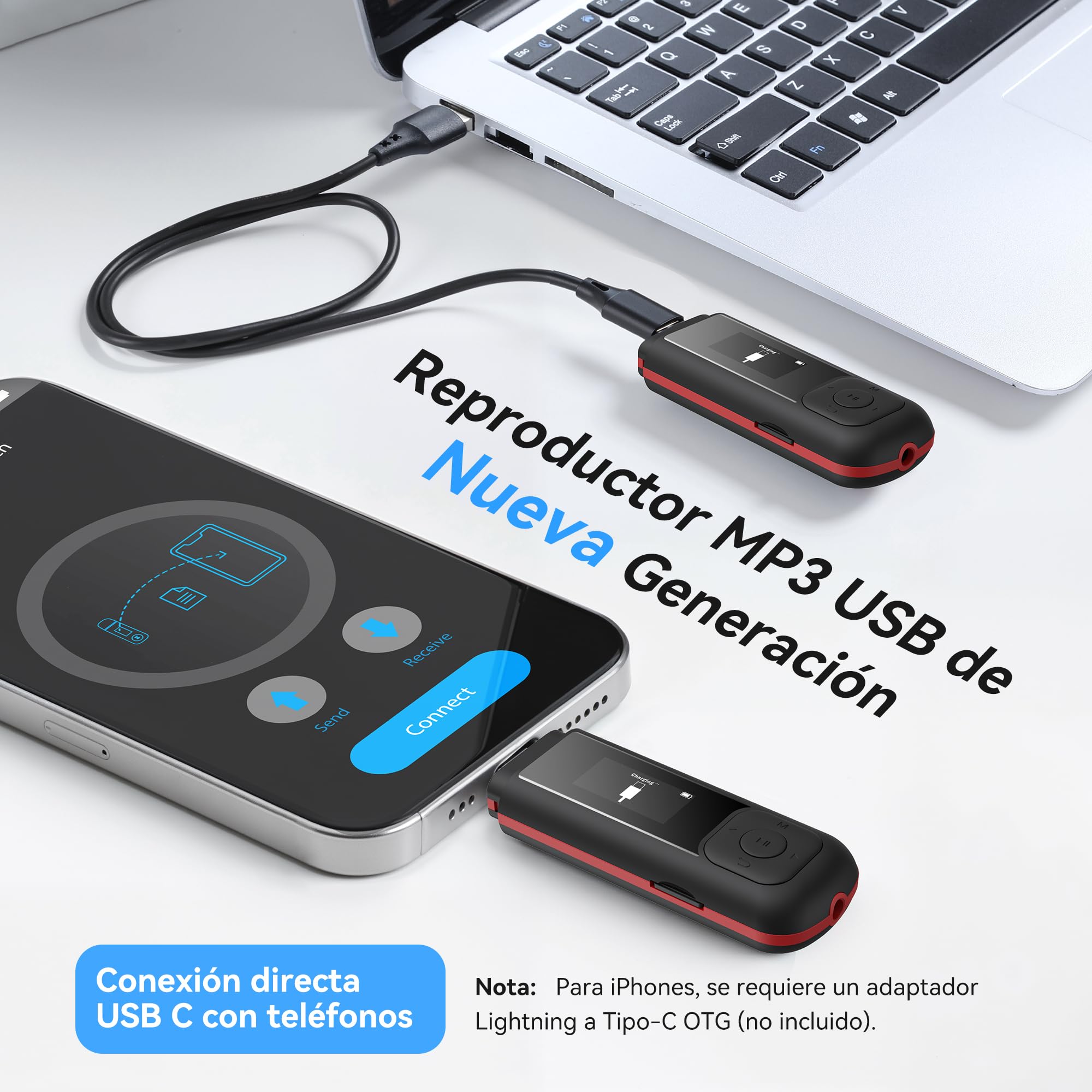 AGPTEK 64GB Reproductor MP3 Portátil USB con Pantalla LED, Mini USB con Radio FM, Grabadora, Transferencia, para 10 Horas de Reproducción Musical, Ideal para Estudiar/Trabajar, Funciona con Pilas