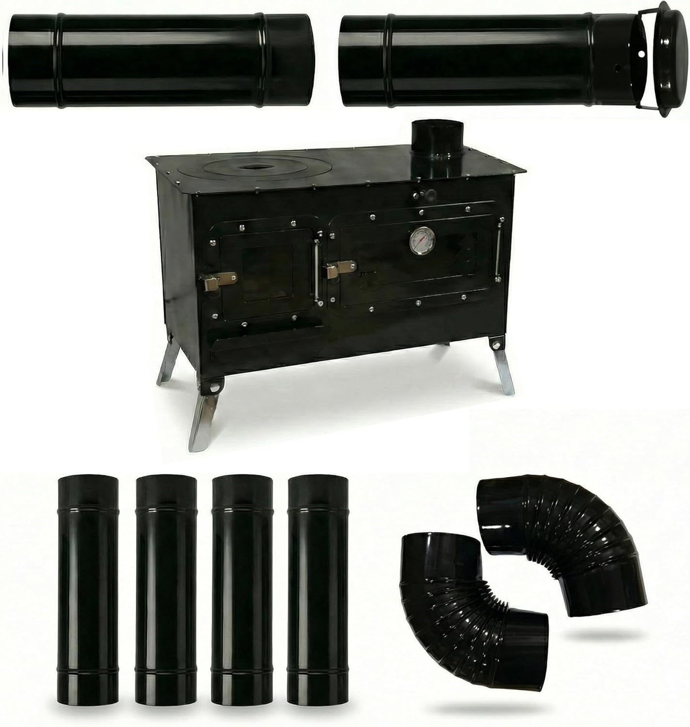 Trailblazer Cookstove – Wood Stove with Oven for Off-Grid Living, Camping, RV, Hunting, Tiny Homes, Prepping, Emergency Heat & Cooking (Trailblazer Cookstove w/4 Straight Pipe + 2 Elbow Expansion Set)