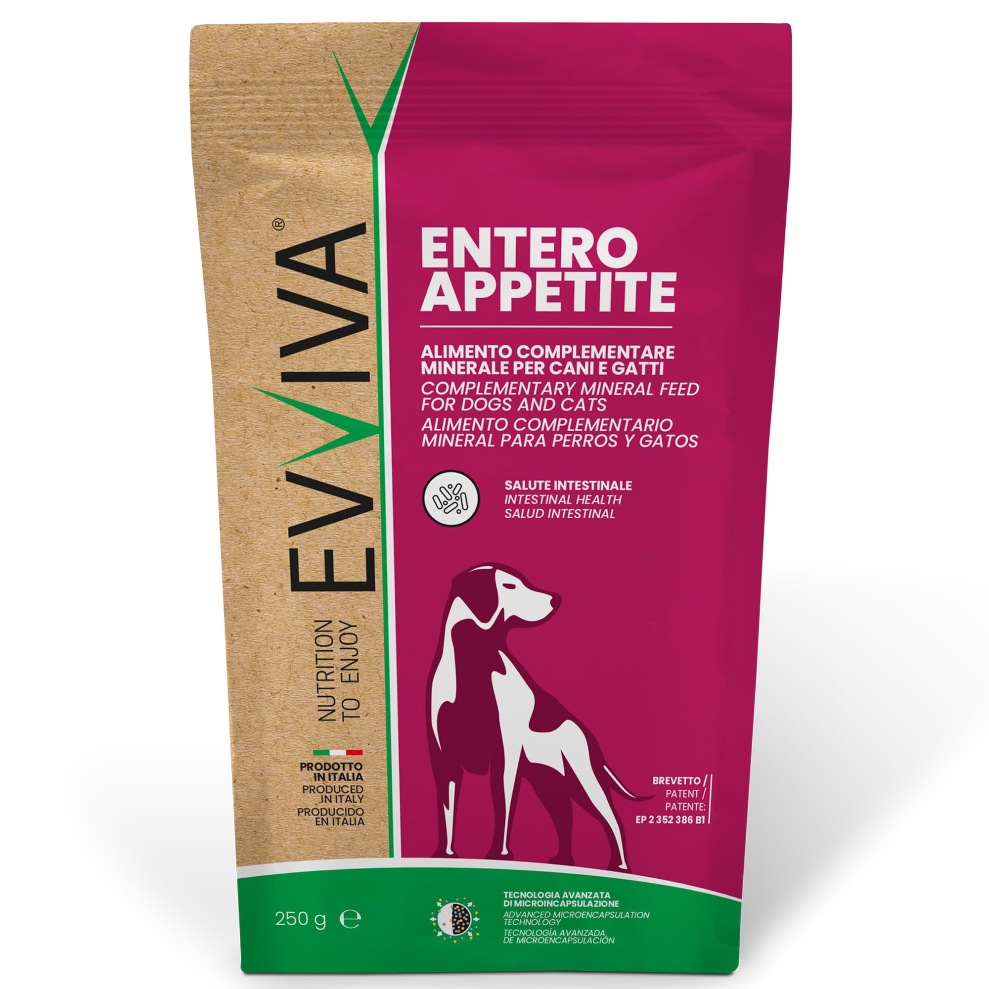 EVVIVA Entero Appetite | Probiotici per Cani a base di Sodio Butirrato per l’Equilibrio della Flora Batterica e il Benessere Intestinale, Integratore per cani efficace soluzione per la Diarrea Cane