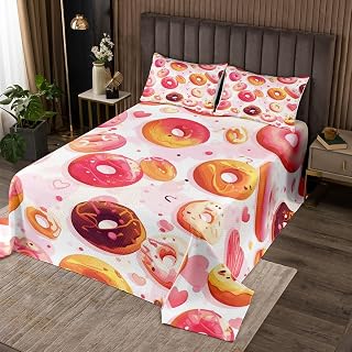 Homemissing Juego de colcha acolchada con diseño de donas de color rosa, tamaño individual, con 1 funda de almohada