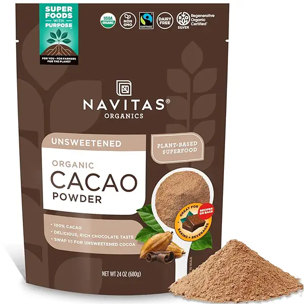 Navitas Organics Cacao Powder - Cocoa Powder Substitute 1:1, For Hot Chocolate, Baking & More - Regenerative Organic Certified, Non GMO, Fairtrade, Gluten Free, Non-alkalized (24oz. Bag, 113 Servings) 1