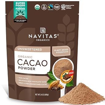 Navitas Organics Cacao Powder - Cocoa Powder Substitute 11, For Hot Chocolate, Baking & More - Regenerative Organic Certified, Non GMO, Fairtrade, Gluten Free, Non-alkalized 24oz. Bag, 113 Servings