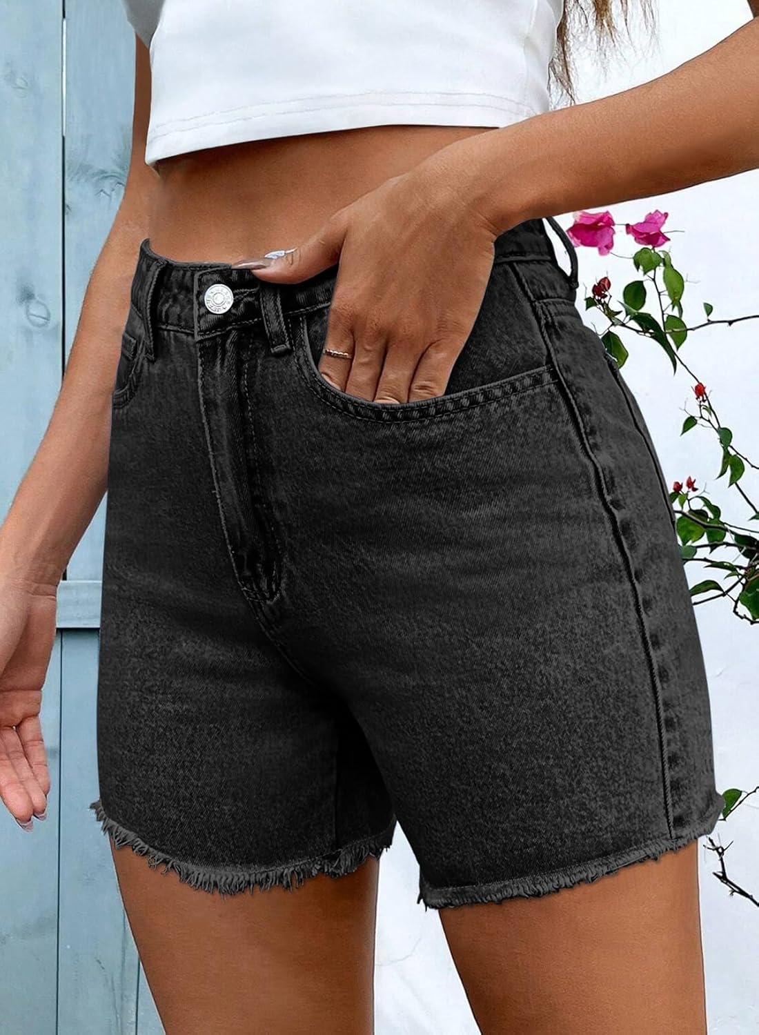 Pink Queen Women's High Waisted Denim Shorts 2026 Casual Star/Bow Frayed Hem Summer Hot Short Jeans with Pockets - Image 4