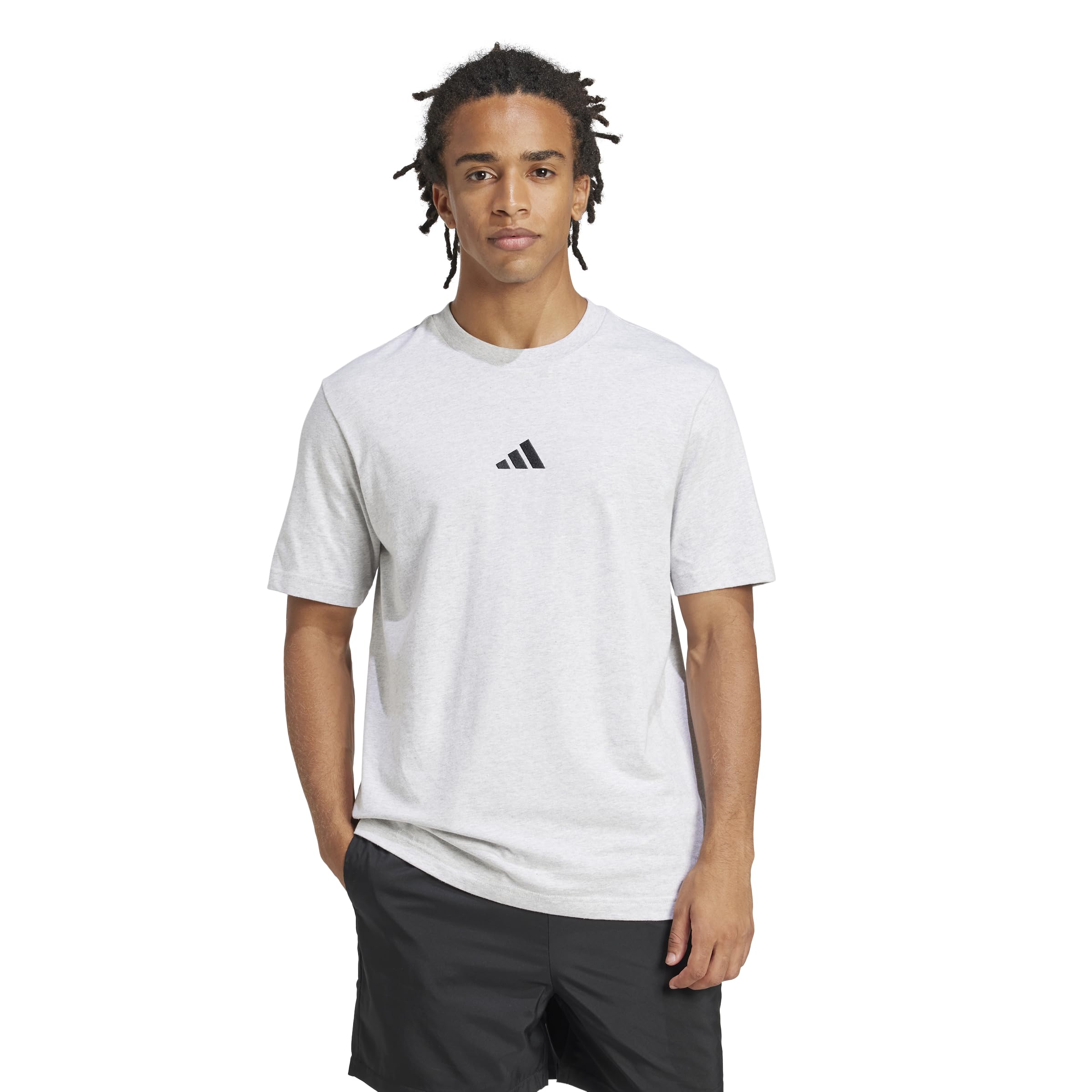 adidas Men's Essentials Small Logo Single Jersey TEE, Light Grey Heather/Black, XL