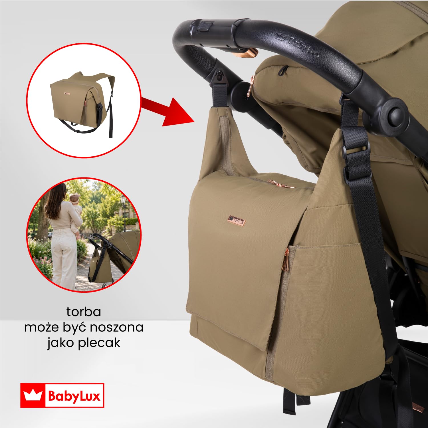 Lekki Wózek Spacerowy BabyLux ROMBO, Składany z Amortyzacją, Kolor: Olive