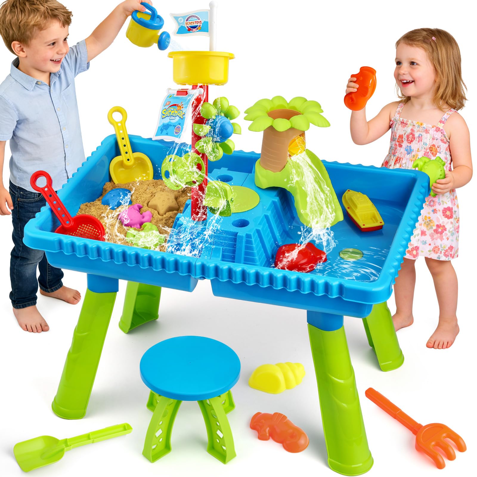 KNASON Mesa de Agua para Niños,Mesa de Arena y Agua 2 EN 1 con 37PCS Accesorios Mesa de Agua,Gran Actividad Mesa Sensorial Juguete al Aire Libre en la Playa del Patio Trasero para los Niños 3 4 5 6 8