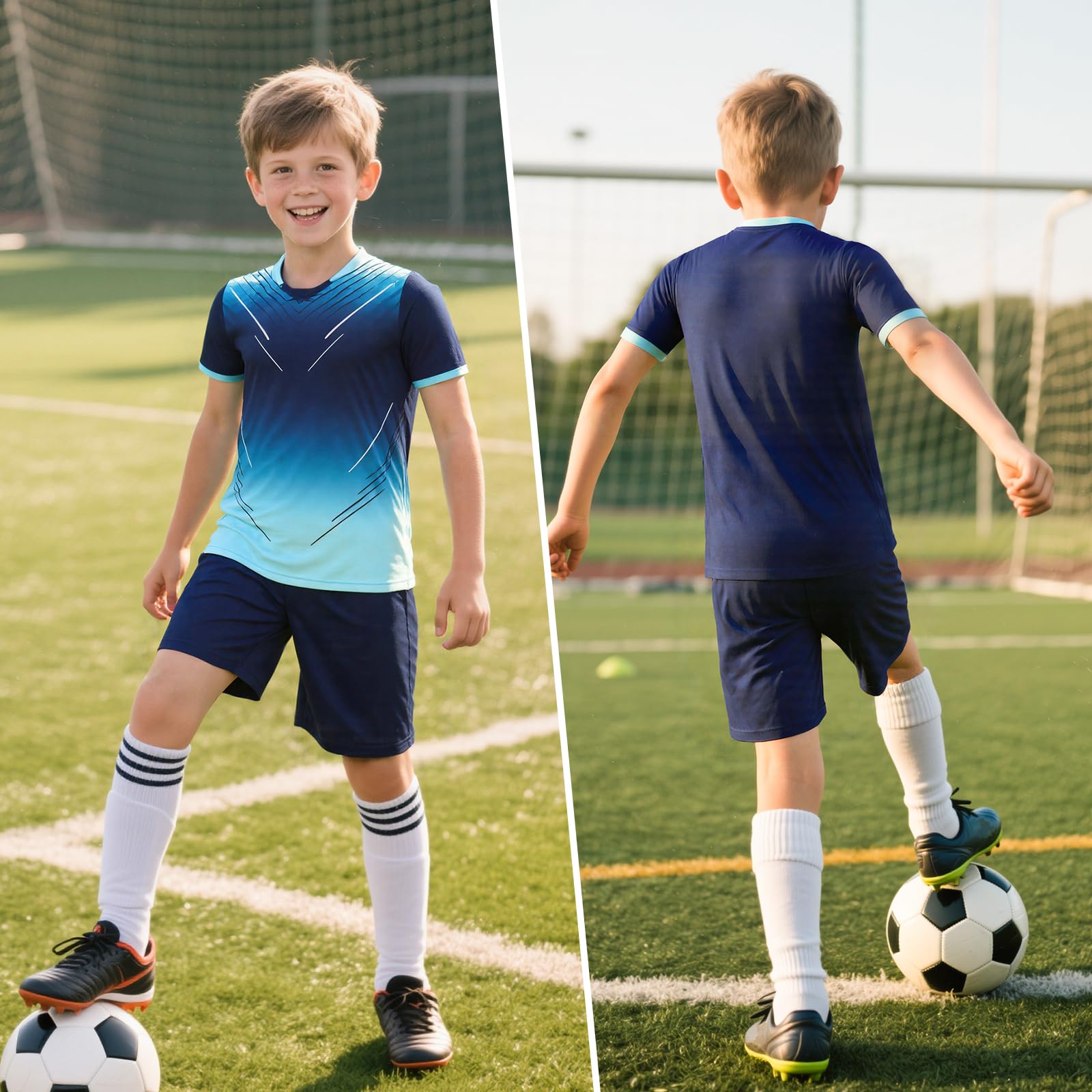 Maglia da Calcio Ragazzi, Asciugatura Rapida Set di Maglietta e Pantaloncini 2 Pezzi, Traspirante Tuta Calcio, Leggero Abbigliamento Sportivo Basket per Bambini 7-13 Anni