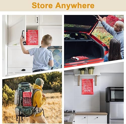 Miniatura 6 de Manta de emergencia contra incendios, mantas de emergencia para el hogar, paquete de 4 mantas de fibra de vidrio para cocina, chimenea, parrilla,