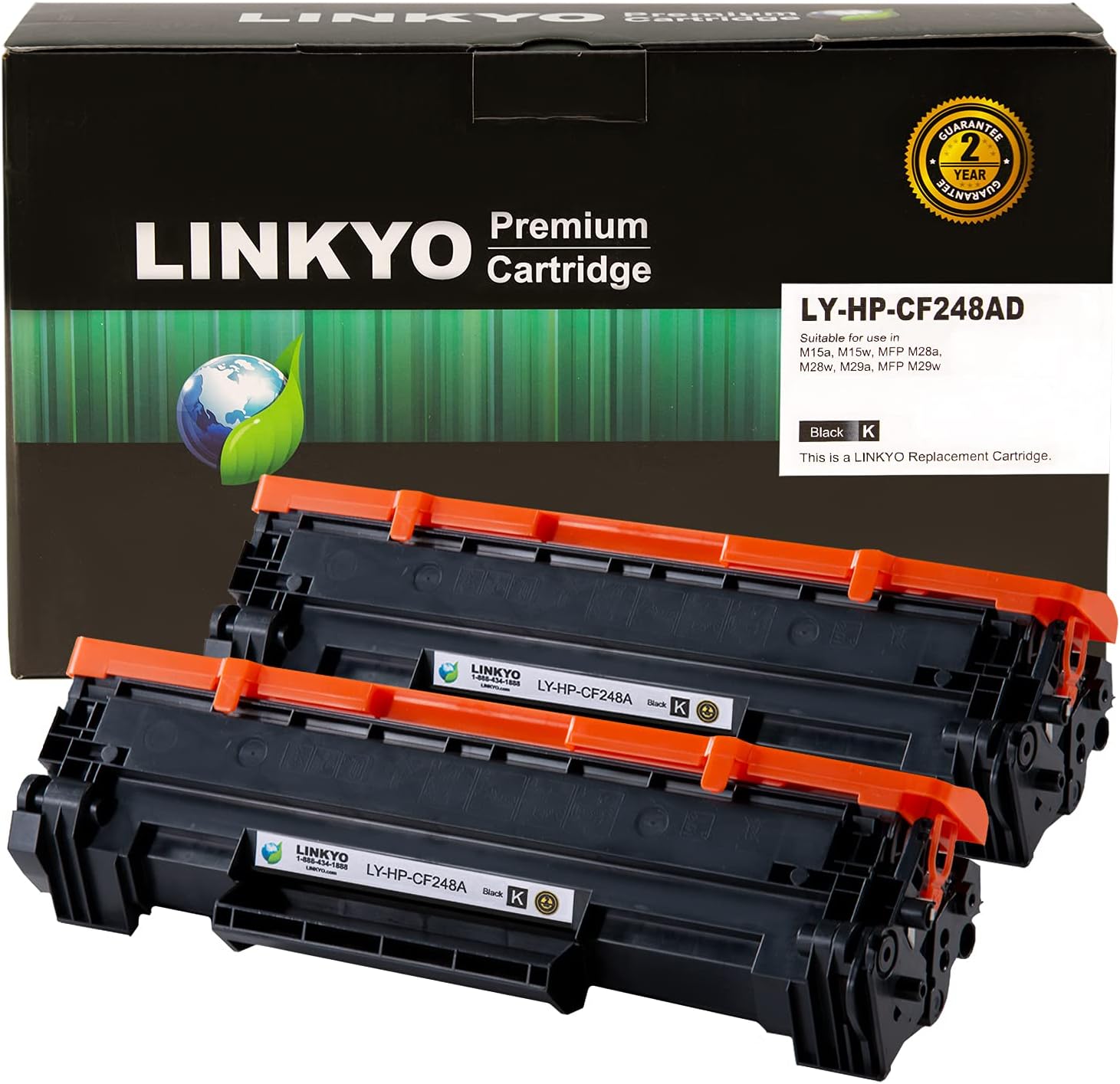LINKYO Compatible Toner Cartridge Replacement for HP 48A CF248A (Black, 2-Pack)