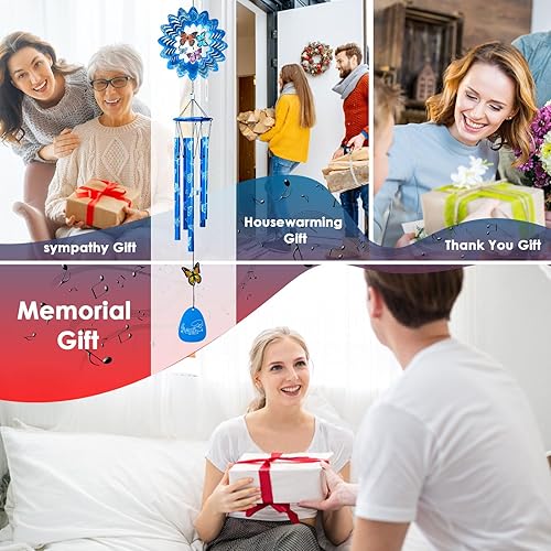 Miniatura 4 de Campanillas de viento de mariposa de 33 pulgadas para exteriores  Carillón de viento conmemorativo de condolencias de tono profundo con giratorio