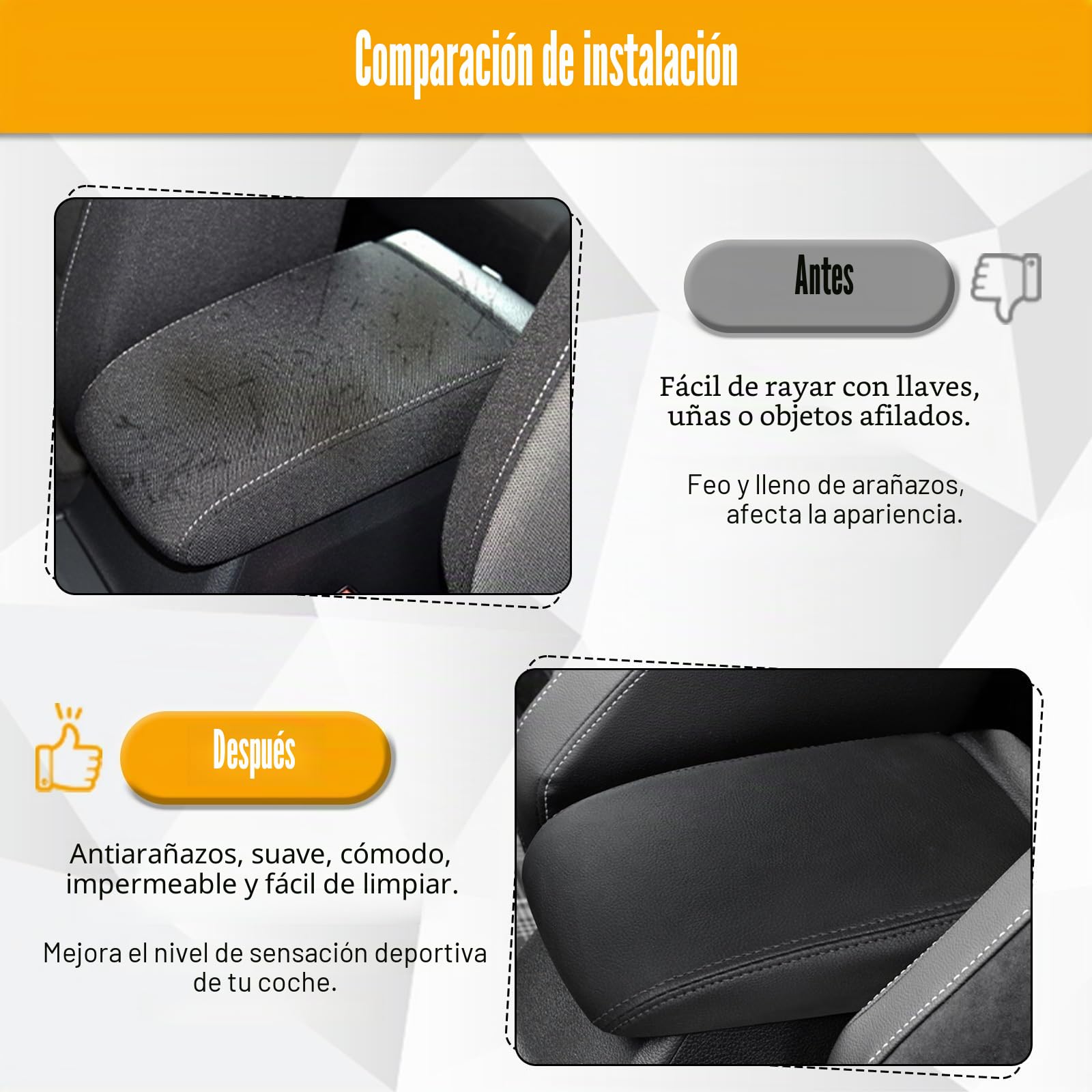 Funda Reposabrazos Coche Cubierta Protectora Compatible con VW Golf 7 MK7 2013-2020 Cojín de Apoyabrazos Consola Central Tapa Antiarañazos PU Microfibra Cuero Tapizado - Negro