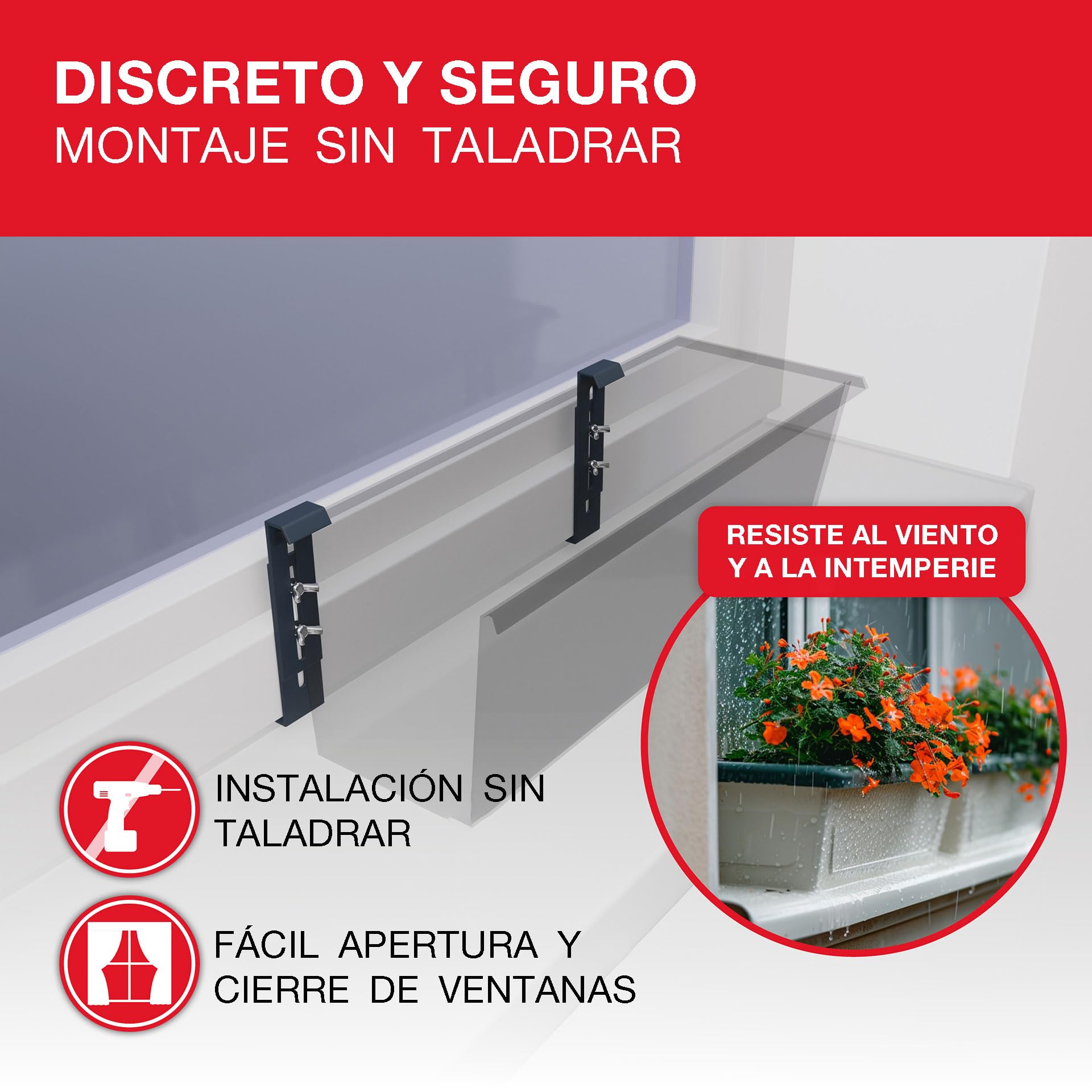 LouMaxx Juego de 4 soportes para ventana sin taladrar para alféizar de ventana, color antracita, resistente, altura ajustable, incluye adaptadores y bombas de semillas
