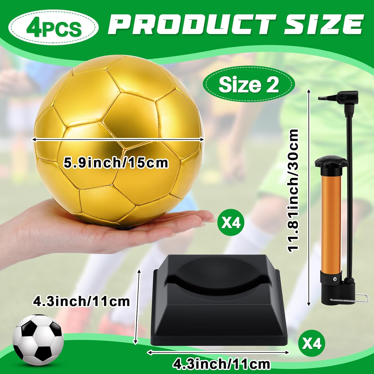 Hiboom Gold Soccer Ball Autograph Football with Display Stand Air Pump for Trophies Anniversary High School College Coaching Gift Awards Championship Party