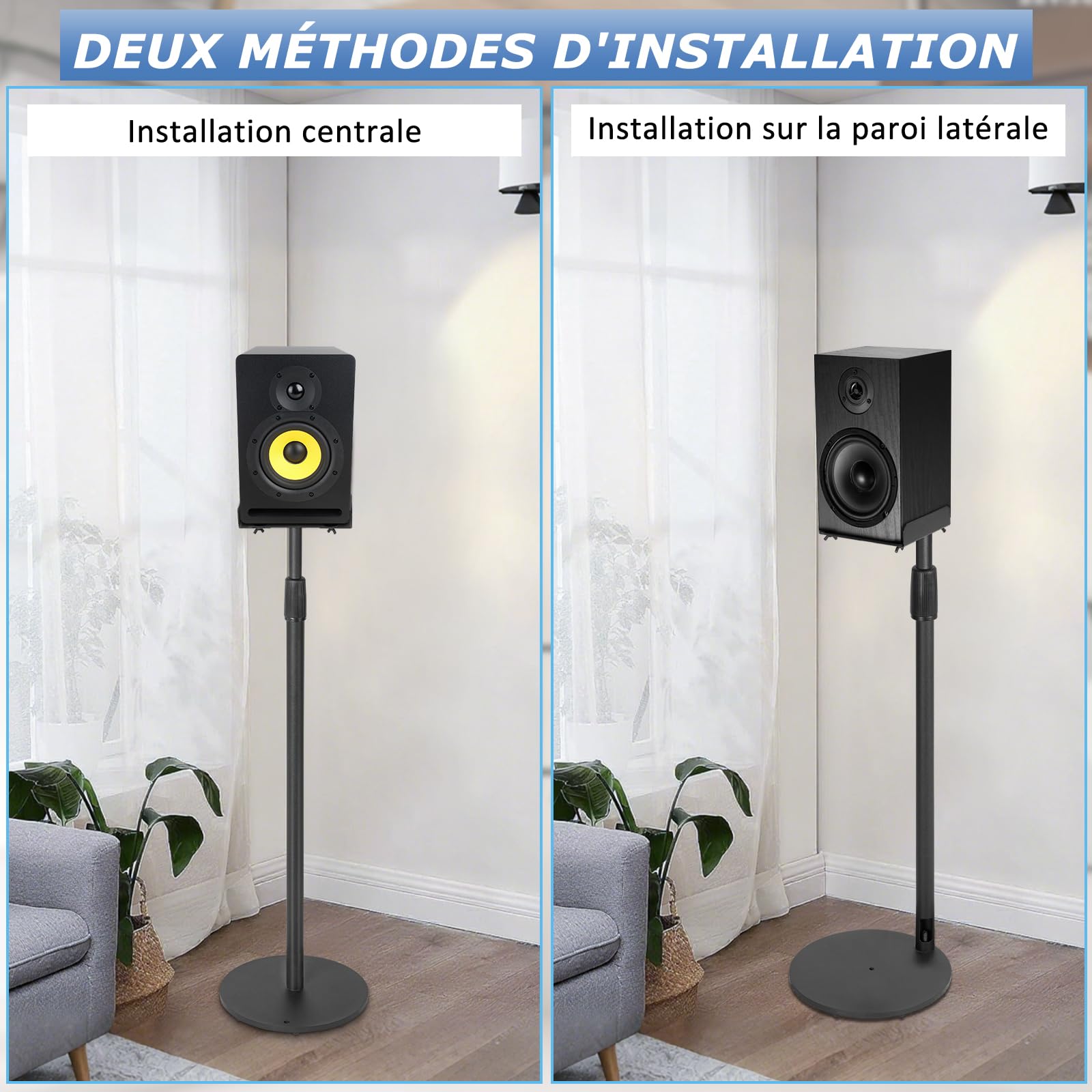 OUUTMEE Lot de 2 Supports d'Enceinte Réglable en Hauteur de 79 à 130CM