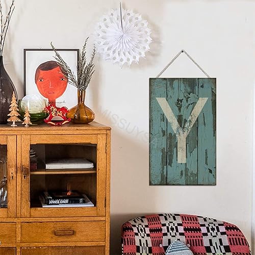 Vista 293 de Letrero colgante de madera con letra A, letrero de madera, decoración del hogar, 26 letras del alfabeto de metal, placa de madera, decoración