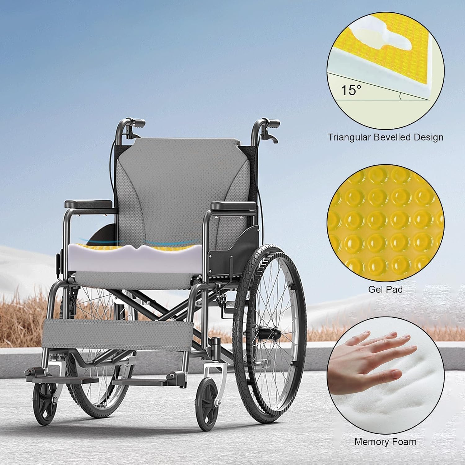 Bed Sore Cushion for Butt, T Shaped Opening Triangular Slope Design, Breathe Freely Fiber Bedsore Pressure Relief Pillow, Anti Decubitus Cushion for Elderly, Bedridden, Disabled (Yellow)