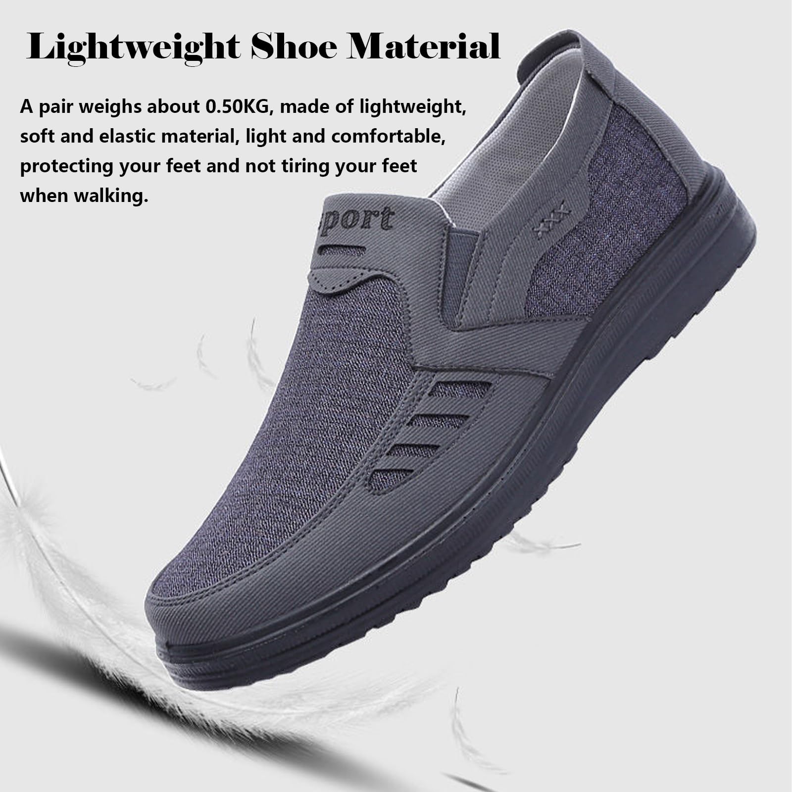 Męskie buty do chodzenia, wygodne, lekkie, oddychające tenisówki o swobodnym kroju, wsuwane buty na co dzień, oddychający i lekki materiał (Dark Grey US 8.5)