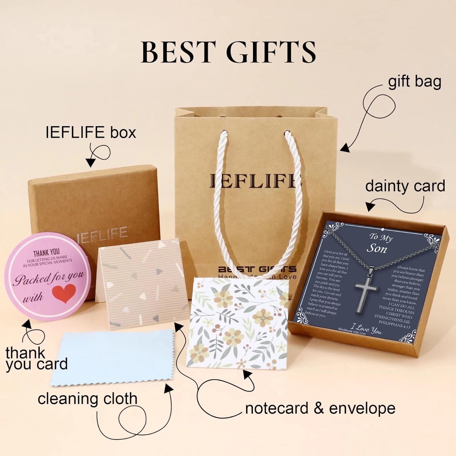 IEFLIFE Cross Necklace Gifts for Men, Silver/Gold/Black Cross Necklace Box Chain Necklace for Men, Fathers Day Valentines Christmas Religious Christian Gifts for Dad Son Husband Step Dad - Image 7