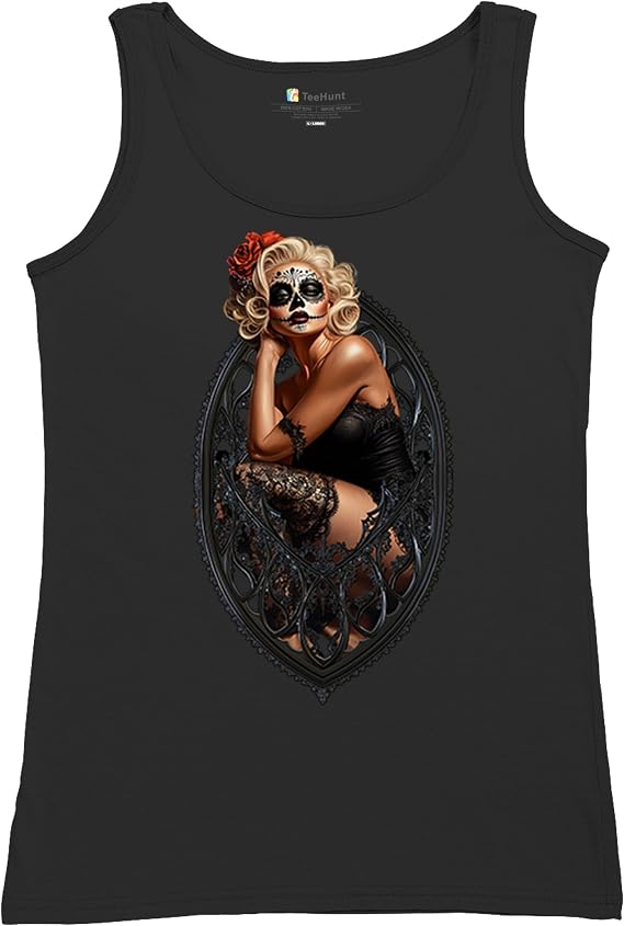 Gothic Sugar Skull Pinup Women's T-Shirt Dia de Los Muertos Dark Seductive Woman Glamorous Makeup Day of Dead Women's Tee