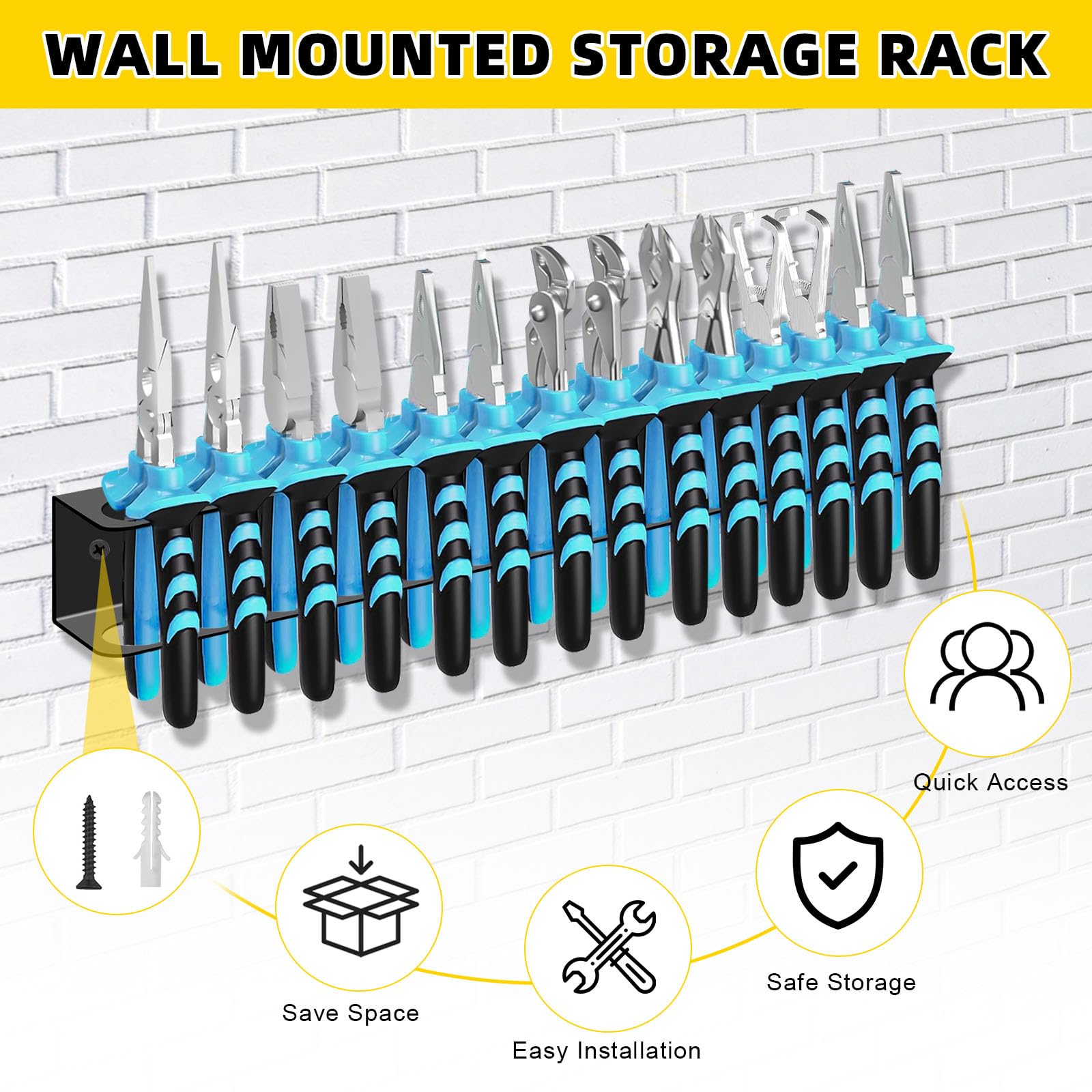 Set di 2 supporti da parete per attrezzi, montaggio rapido, salvaspazio, perfetto organizer per garage, per pinze, cacciaviti e martelli, 40 cm