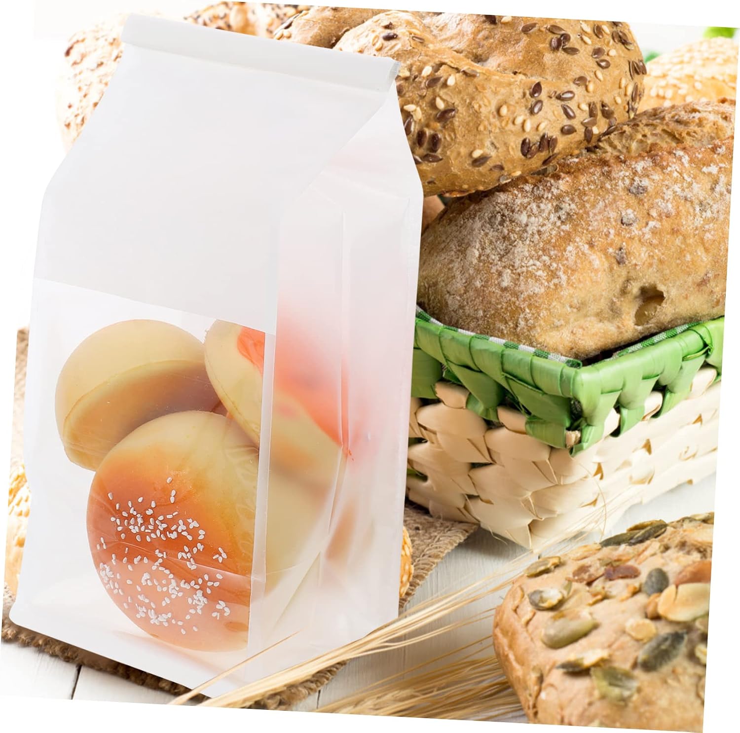 50pcs Bread and Cookie Packaging Bags Window Snack Wrapping Pouches for Toast and Fried Foods Oil-resistant Storage for Bakery Treats and