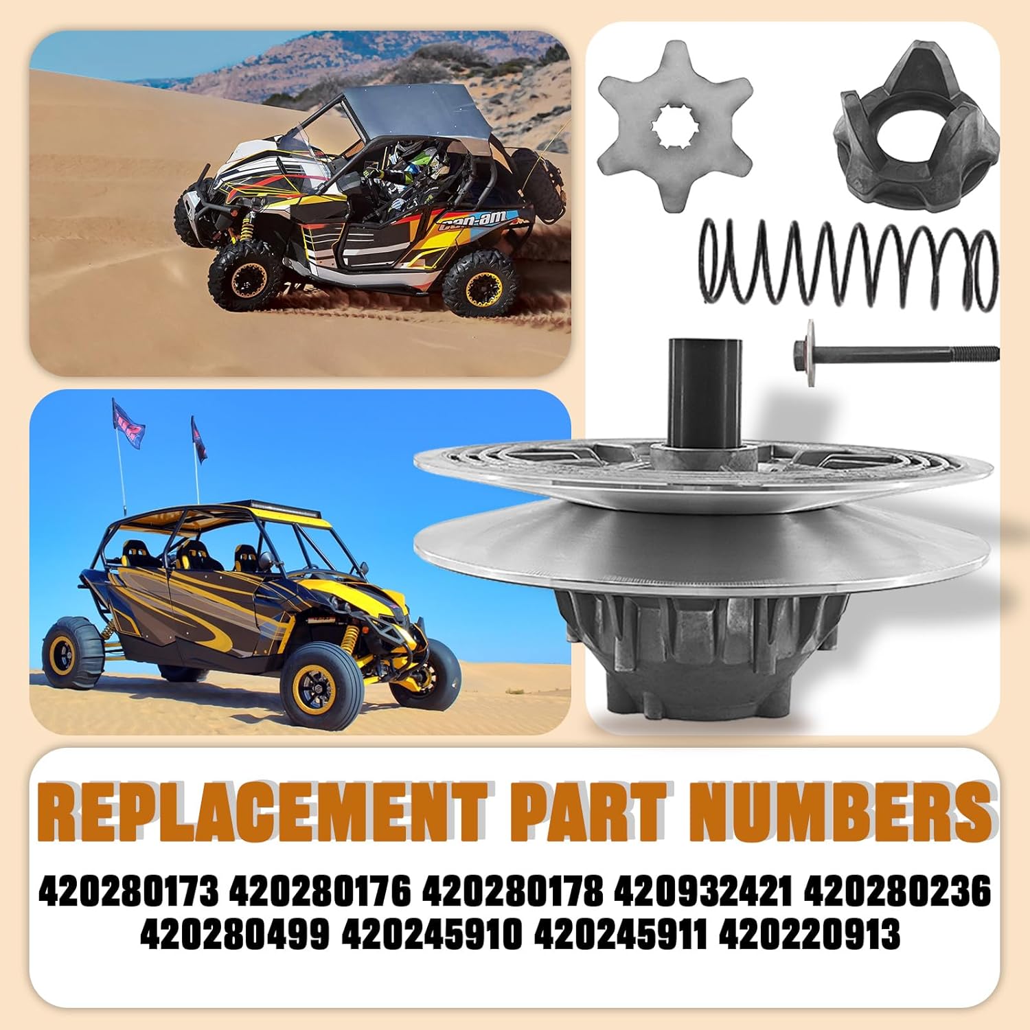 Secondary Driven Clutch Assembly 420280173 420280176 Compatible with Outlander, Bombardier Quest Models, Traxter, C/an-Am Outlander/Commander/Maverick 1000r 4x4 w/Spring and Helix Part 420932421