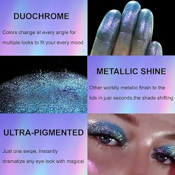 Afflano Holographic Color Change Multichrome Eyeshadow - Silver Blue Shimmer Metallic Eye Makeup, Sparkling Pigment Chameleon Duo Chrome for Blue Eyes