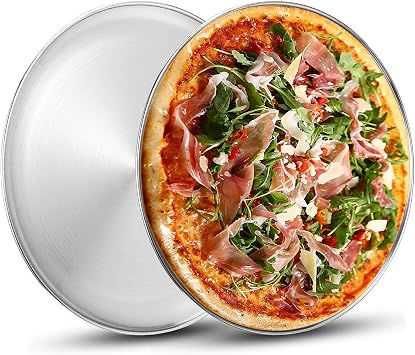 Stainless Steel Pizza Pan 1312 inch, Deedro Round Pizza Tray Pizza Baking Sheet, Healthy Pizza Baking Pan Pizza Serving Tray Crisper Pan, Dishwasher Safe, 2 Pack