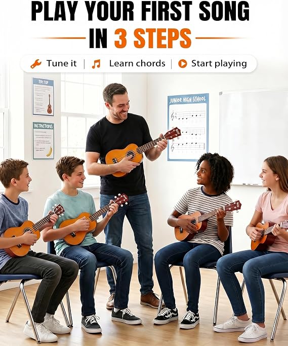 iECO Soprano Ukulele Beginner Kit - 21 Inch Ukulele for Kids Adults with Gig Bag, Picks, Tuner, Strap, Extra Strings (Honey)