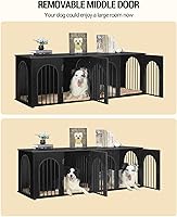 Vista 5 de 180 cm Mueble de jaula para perros para 2 perros, perrera de interior resistente con soporte para TV, jaula de madera XL con divisor para perros