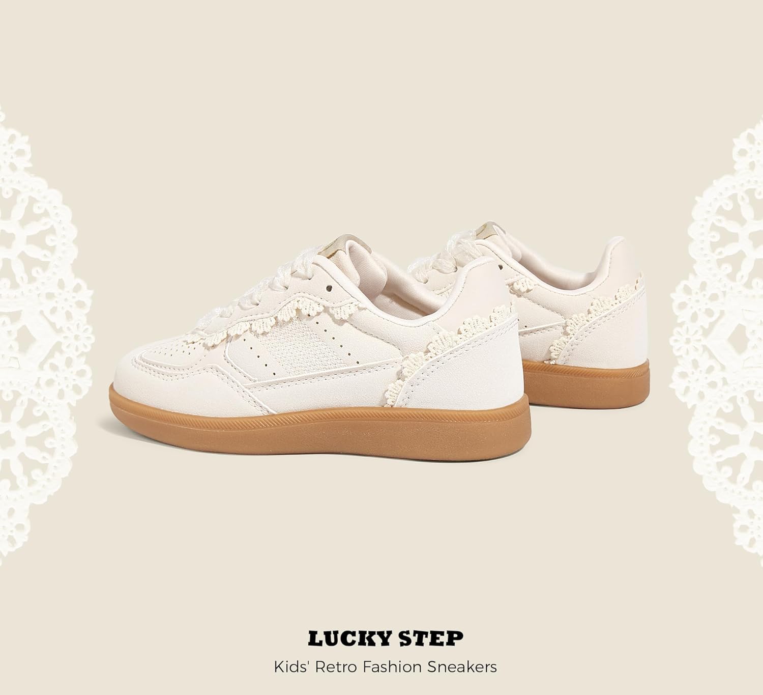 LUCKY STEP Kids Lace Detail Fashion Retro Sneakers Girls Casual Gum Rubber Sole Dual Laces Walking Running Shoes for Big&Little Kid and Toddler - Image 9