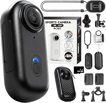 2026 Upgraded HD Action Camera, 360 Motorcycle Camera, 1080p/4k Mini Wearable Body Adventure Action Cameras with Audio, Video, Mount Anywhere, for Vlogging, Diving Black,4K
