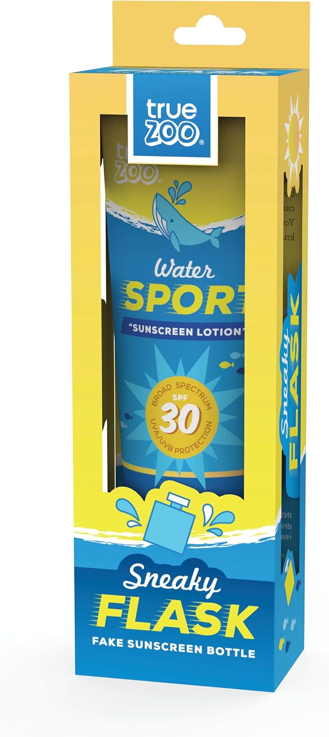 TrueZoo Sunscreen Flask with Funnel, Hidden Alcohol Travel Flask, Secret Liquor Container for Cruise, Beach, Pool, Tailgate, Camping, Hiking, Sports Events, 150 mL, Set of 1