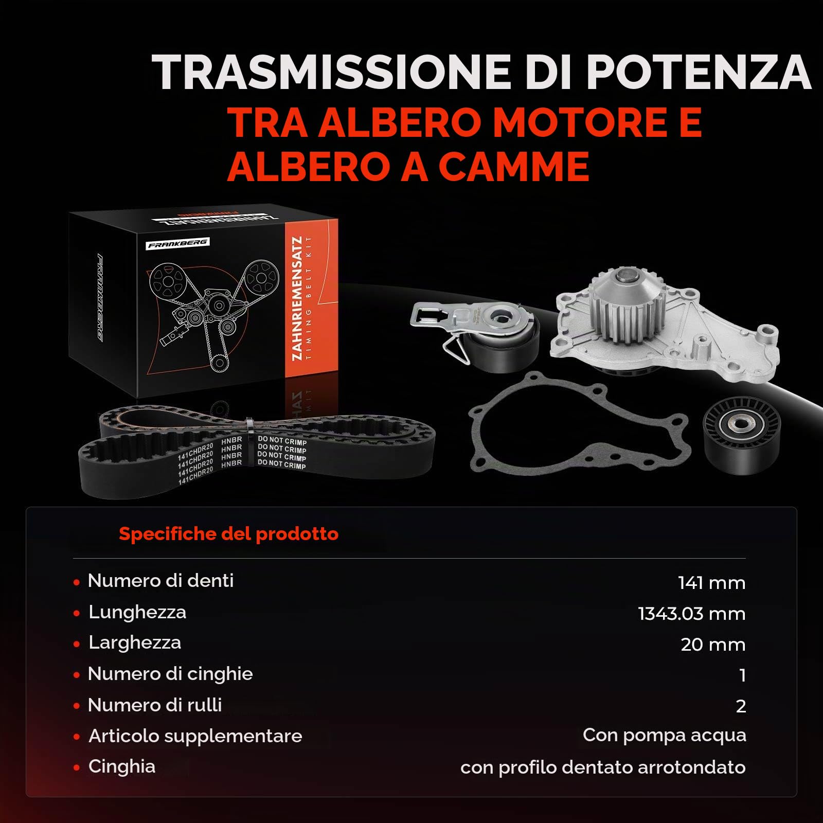 Frankberg Kit cinghia di distribuzione set cinghia di distribuzione | Compatibile con: Proace Verso Bus MPY, C-Max II Van, Grandland X A18 P1UO, Fiesta VII Van, 308 II L3 LB LH LP LW